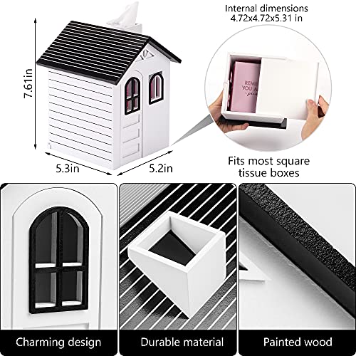 VEBAVO Tissue Box Cover, 100 Handmade House Tissue Box Holder Wood