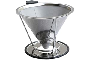 Anxingo Stainless Steel Pour Over Cone Coffee Dripper Reusable Filter Honeycombed Stainless Steel Coffee Filter with Removabl