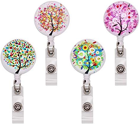 WOLUNWO 4 Pack Decorative Retractable Badge Reel Clip-on ID Card Holder with 360 Degree Alligator Swivel Clip for Nurse, Student, Teacher and More
