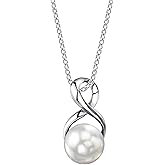 The Pearl Source 9.0-9.5mm Freshwater Pearl Pendant Necklace for Women - Cultured Pearl Necklace with Infinity Design | 14K Gold Plated 925 Sterling Silver Necklace with 16"-20" Adjustable Chain