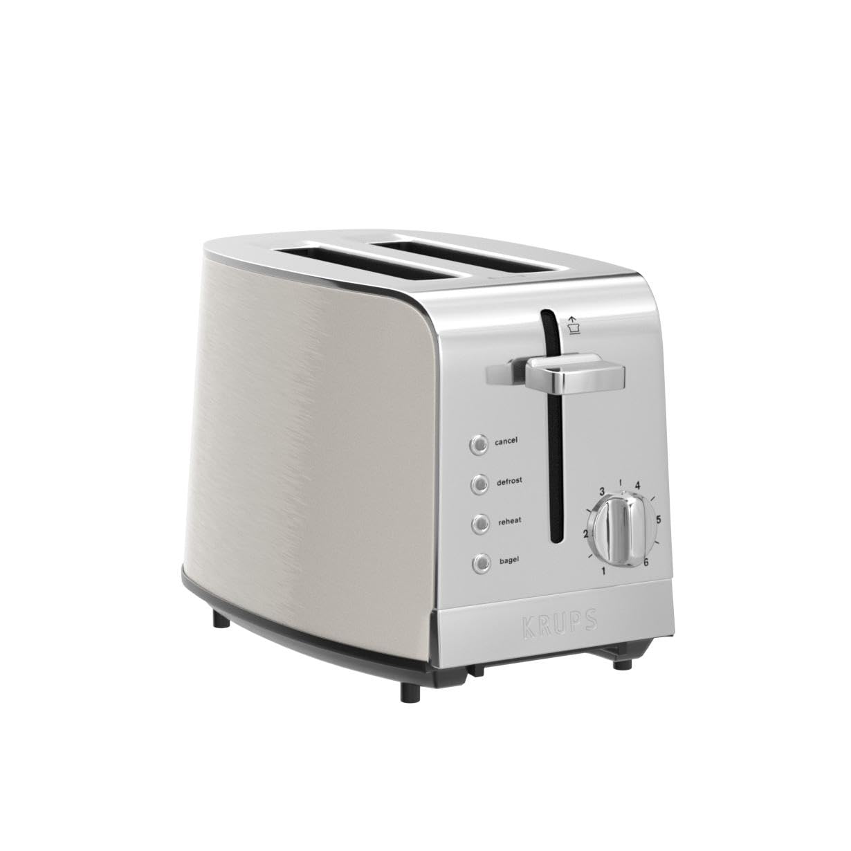 KRUPS: 2 Slice Toaster, Stainless Steel Toaster, 5 Functions with Cancel, Toasting, Defrost, Reheat and Bagel, Cord Storage, Silver