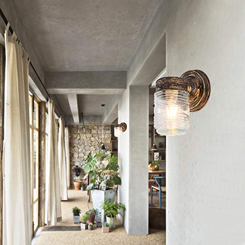RUNNY Porch Wall Light Jelly Jar 1 Light Indoor/Outdoor Wall Light with Clear Ribbed Glass for Entryway Porch Patio, Black Gold Copper