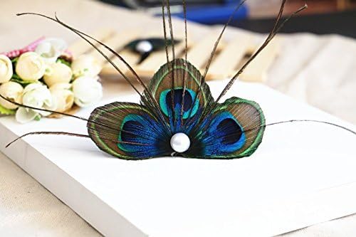 RUNHENG Handmade Feather Peacock Hair clip, Natural Feather Fascinator Barrette with White Pearl - Image 4