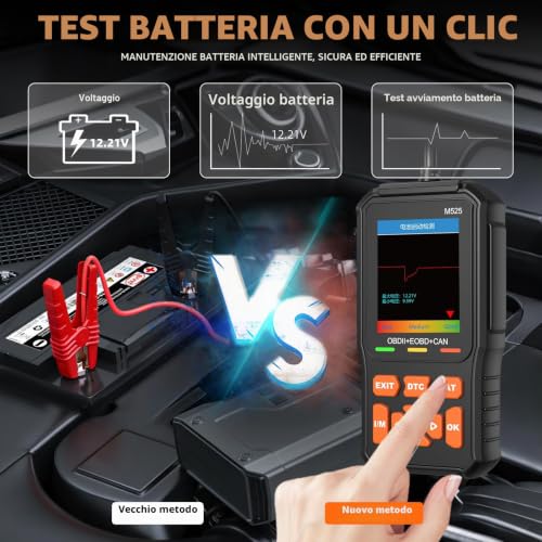 OBD2 Car Diagnostic, OBD2 Italian Diagnostic Error Car Engine OBDII EOBD Diagnosis Testing Battery and I/M Readiness Car Emissions with OBD2 Functions, 13 Languages Supported for All OBDII Vehicles