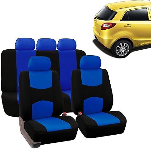 Car Seat Covers ，9Pcs Full Set for Auto w/Steering Wheel/Belt Pad/5Head Rest (Blue)