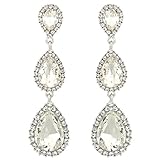 EleQueen Women's Silver-tone Austrian Crystal Tear Drop Pear Shape Long Earrings