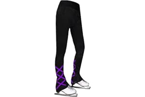 JoyCan Ice Skating Pants Girls Women's Figure Skating Trousers Black Cross Straps Fleece Skating Leggings Children