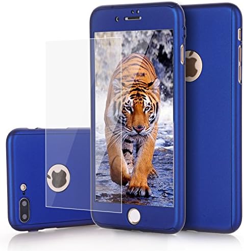 iPhone 7 Plus Case, GPROVA 360 Degree All-around Ultra Thin Full Body Coverage Protection Scratch Proof Hard Slim Hybrid Cover Shell With Tempered Glass Screen Protector For iPhone 7 Plus (Blue)