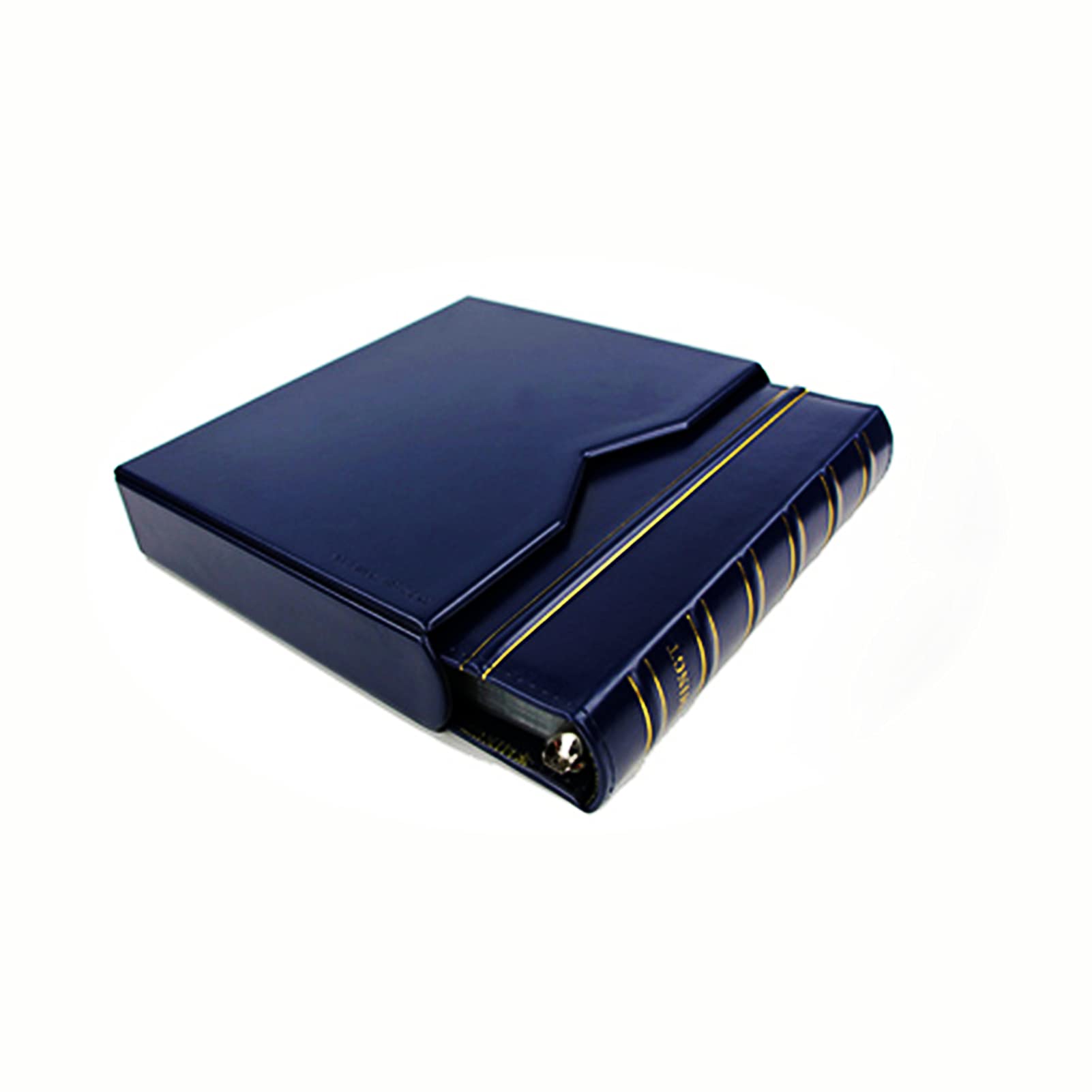 Photo 1 of MUDOR Premium PU Classic Binder with Slipcase Storage Case, 4 Ring Binder Albums Stockbook for Stamps, Documents, Coins, Bank Notes,Without Inner Pages(Blue)