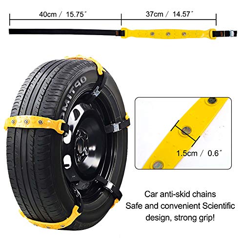 Snow Chains for Cars Anti-Skid Emergency Snow Tire Chains Portable Emergency Traction Anti Slip Tire Chains Snow Mud Chains Universal Adjustable 10pcs Car Security Chains for SUV and Cars (Yellow A) - Thumbnail 2