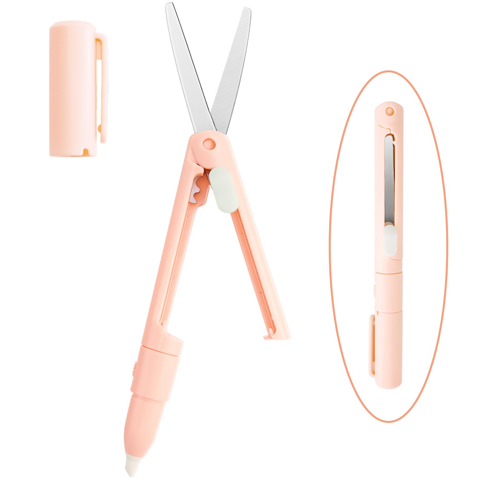 CCR Portable Pen Shape Scissors Small Paper Scissor,Ceramic Pencutter Utility for Paper,Creative Safe Folding Scissors DIY Multifunction Paper Cutting Art Tool for Office School(Pink)
