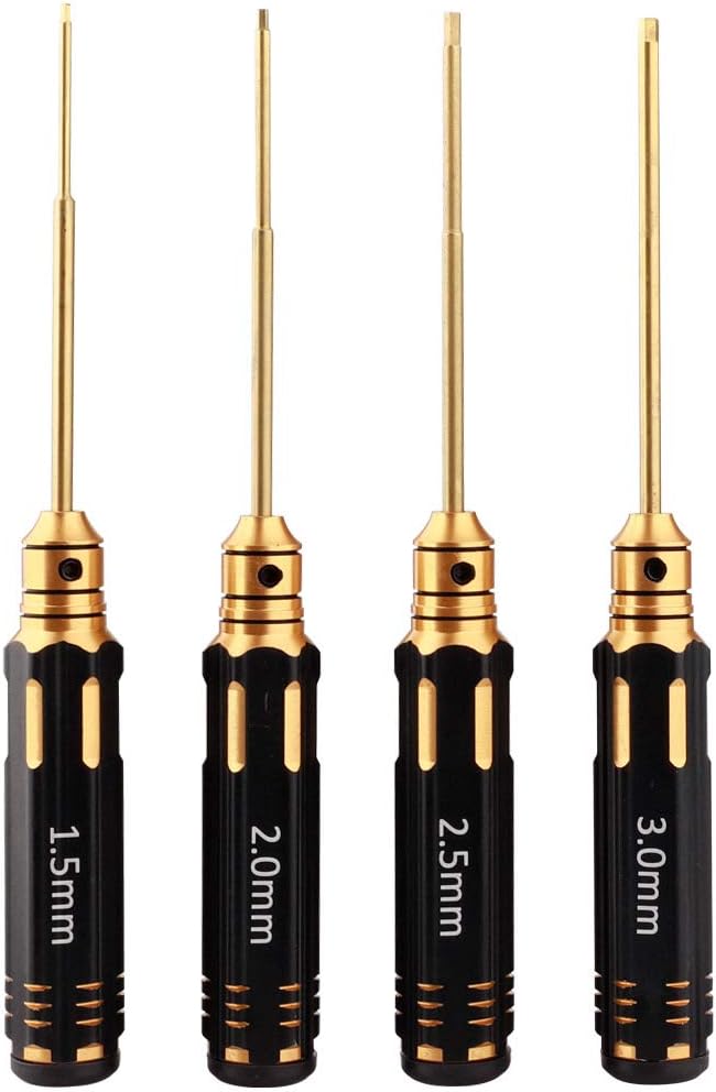 HSS Titanium Hex Screwdriver Set, 4 PCS Hex Screwdriver RC Hexagonal Driver Set for RC Car Helicopter Plane (1.5mm 2.0mm 2.5mm 3.0mm)