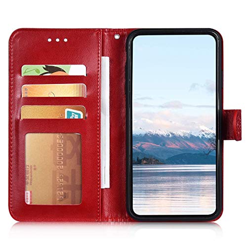 PHEZEN Case for Samsung Galaxy Note 10 Plus Wallet Case,Embossing Mandala Flower PU Leather Magnetic Folio Flip Case Full Body Protective Phone Case Cover with Stand Card Slot Wrist Strap - Red