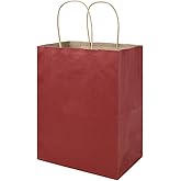 bagmad 100 Pack 8x4.75x10 Inch Medium Red Gift Paper Bags with Handles Bulk, Kraft Bags, Craft Grocery Shopping Retail Party Favors Wedding Business Sacks (Red, 100pcs)