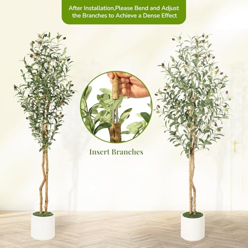 Garvee 150cm Artificial Olive Tree, Faux Plant with Natural Wood Trunks, 864 UV-Resistant Silk Leaves, White Ceramic Pot with Weighted Base, Farmhouse Floor Decor for Living Room, Entryway, Office