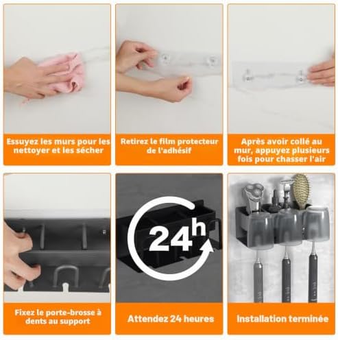 Support pour brosses à dents, brosse électrique, aluminium spatial, couleur gris, sans perçage