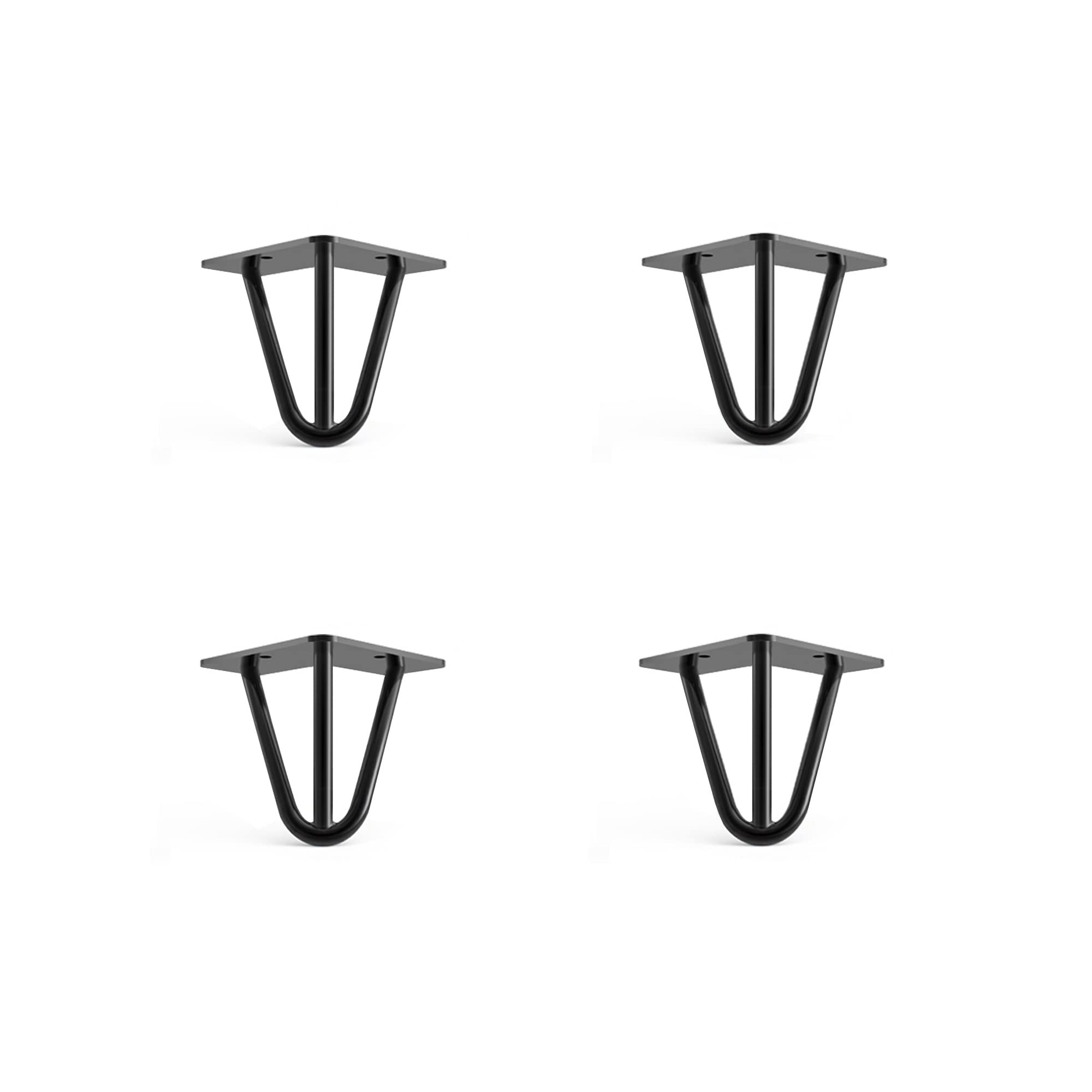 4 x Hairpin Legs from DT IRONCRAFT - 10cm 3 Rod / 10mm, Black - Sofa, Bed and Cabinet Legs with Floor Protector Feet & Screws