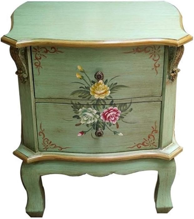 Amazon Com Ainiyf Solid Wood Bedside Table Two Layer Drawer Vintage Painted Square Bedside Table Display Cabinet Sofa Side Locker Color Green Garden Outdoor