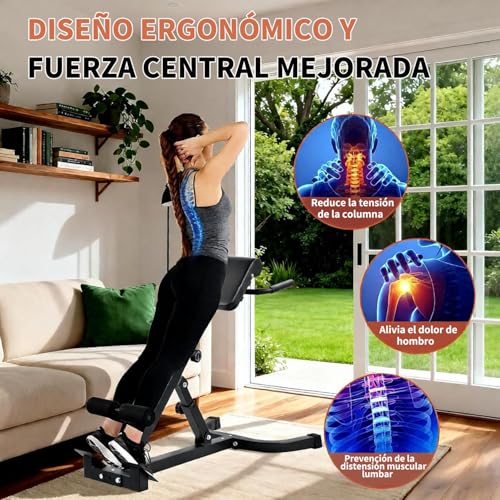 Silla Romana Ajustable, Multifuncional Banco de Hiperextensión para Glúteos, Espalda y Abdominales, Leg Extension Ajustable de Ángulo y Altura para Ejercicio Gimnasio en Casa