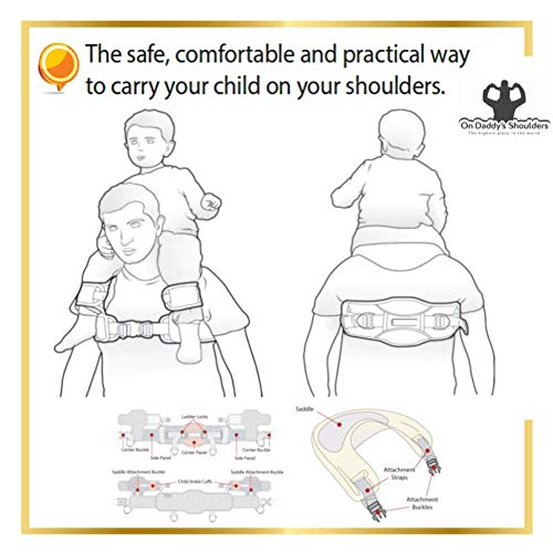 Shoulder Saddle Seat Carrier for Toddlers, Wearable, Hands-Free, Dual Safety System, Adjustable for Ages 2-5 Years, ON DADDY\'S SHOULDERS by Romi Marketing
