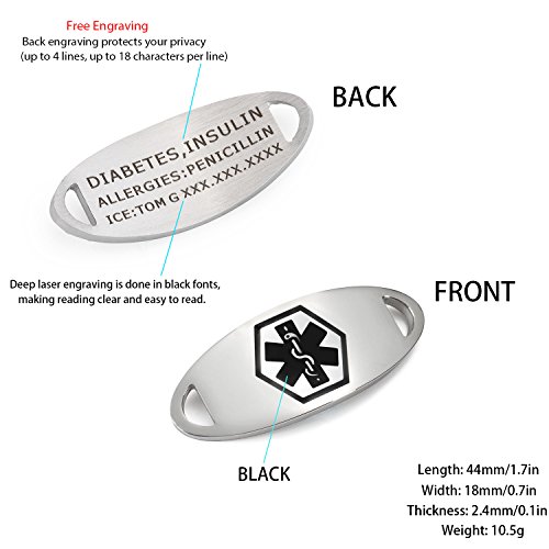 BAIYI 3Pack Bracelet ID Tags - Stainless Steel Medical Alert ID Identification Tags for Custom Engraved Bracelets