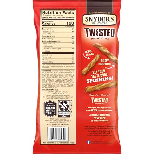 SNYDER’S OF HANOVER, SEASONED TWISTED PRETZEL STICKS, 12 OZ BAG