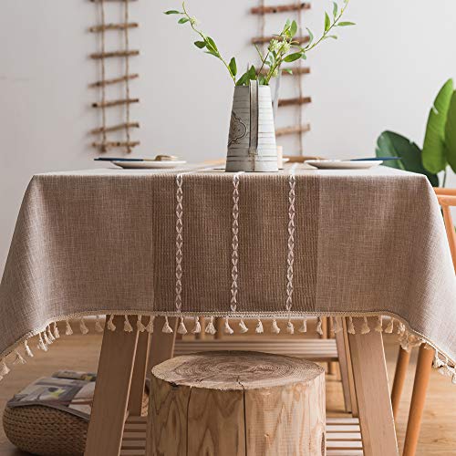 JZY Heavy Duty Cotton Linen Tablecloth for Rectangle Table Stitching Tassel Table Cloth for Dining Table Dust-Proof Table Cover for Tabletop Decoration (55"x120", S-Linen) - Thumbnail 6