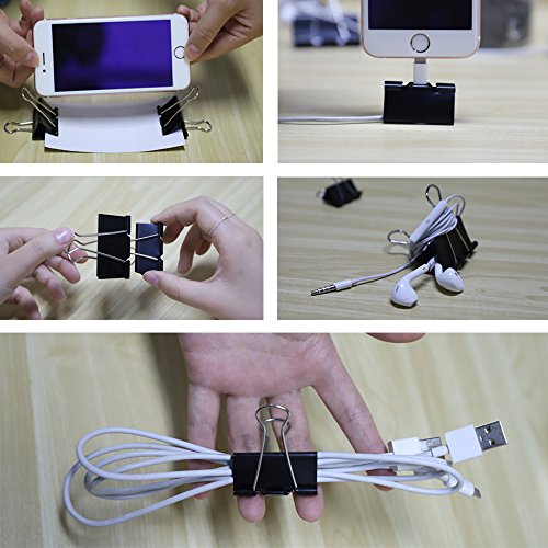 VIPITH 80PCS Binder Clips Paper Clamp Clips Jar Assorted Six Sizes Black and 450PCS Paper Clips Organizers Assorted Two Sizes Silver For Office, Home, School, Kitchen and Hotel Usage - Thumbnail 4