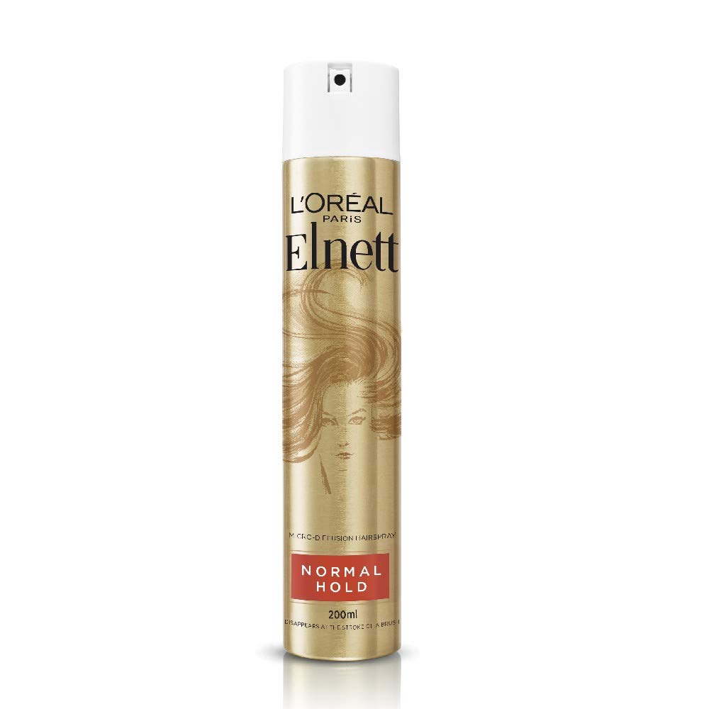 L'Oreal Paris Elnett Extra Strong Hold Hair Spray, gives natural hair movement and shine with no stiffness, stickiness or visible residuefeels clean and ready to restyle, Normal Hold, 200ml