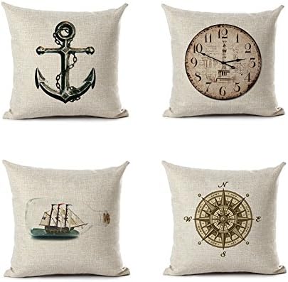 MENGT Retro Classic Stylish Nautical Decorative Pillowcases Set of 4 Throw Pillow Covers 18" x 18"