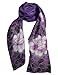 Invisible World Women's 100% Mulberry Silk Scarf Long Hand Painted Floral Purple