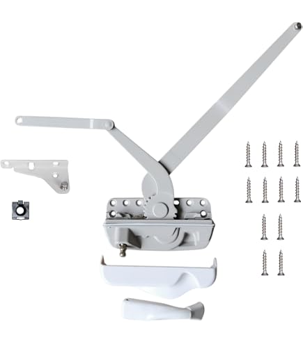 Wide Awning Window Operator Set – Includes Operator, Track, Handle & Cover, CANWINDOOR Elite-04+3 And FH-03A, Off-White Finish