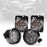 Xprite Smoke Lens Yellow LED Front Replacement Turn Signal Light & Fender Side Marker Light Assembly for 2014-2018 Jeep Wrangler JK JKU