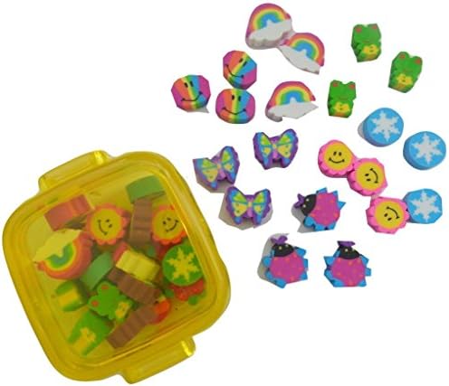 Kawaii Cute mini Erasers in Yellow Plastic Box Set