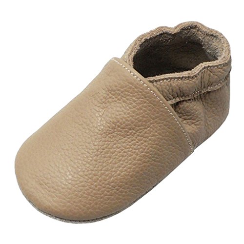 Yang Baby Boys Girls Shoes Crawling Slipper Toddler Infant Soft Leather First Walking Moccs(Dark Beige,18-24 Months)