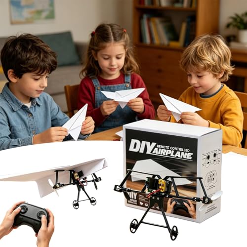 Kit de avión de papel RC para armar | Avión eléctrico de control remoto con estabilizador giroscópico y hélices dobles, diseño de alto rendimiento, sistemas de recreación para aventuras al aire libre