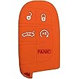 RUNZUIE Silicone Keyless Entry Remote Key Fob Cover Case Fit for Jeep Grand Cherokee Dodge Challenger Charger Dart Durango Journey Chrysler 200 300 (Orange 5 Buttons)
