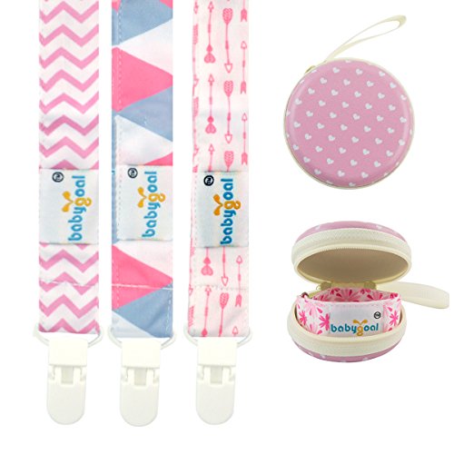 Babygoal Pacifier Clips for Girls-Premium Universal Pacifier Clip with Pacifier Case-Perfect Baby Shower Gift & Pacifier Holder(3 Pack) PS02