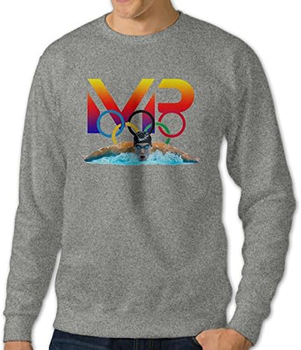 Men's Michael Phelps Logo4 Long Sleeve Crew Neck Pullover Hoodied Sweatshirt Ash US Size XXL