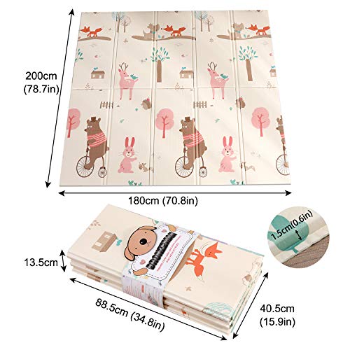 Baby Play Mat,Waterproof Foldable Non Toxic Playmat,79x71x0.6inch Extra Large Thick Foam Crawling Playmats for Infant,Toddler,Babies Learning to Crawl, Kid's Room,Reversible,Durable