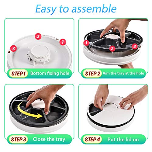Pet Automatic Feeder Cats Dogs, Timed Feed 6 Meal Trays Dry Wet Food Dispenser with Voice Remind,LCD Smart Programmable Self Container Digital Clock Portion Control