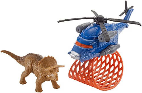 Matchbox Jurassic World Helicopter mit Fangnetz mit Triceratops Saurier Figur