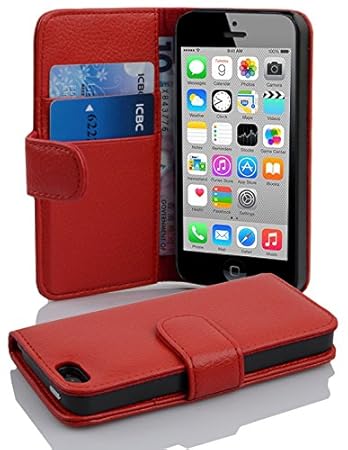 Cadorabo Hülle für Apple iPhone 5C - Hülle in INFERNO ROT – Handyhülle mit Kartenfach aus struktriertem Kunstleder - Case Cov