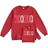 Family Matching Mommy and Me Valentine's Sweatshirt Long Sleeve Crewneck Embroidery Pullover Top