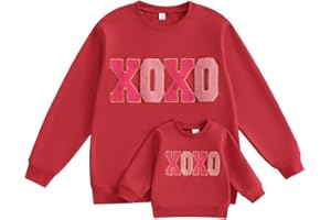 PUDCOCO Family Matching Mommy and Me Valentine's Day Sweatshirt Long Sleeve Crewneck Embroidery Pullover Top