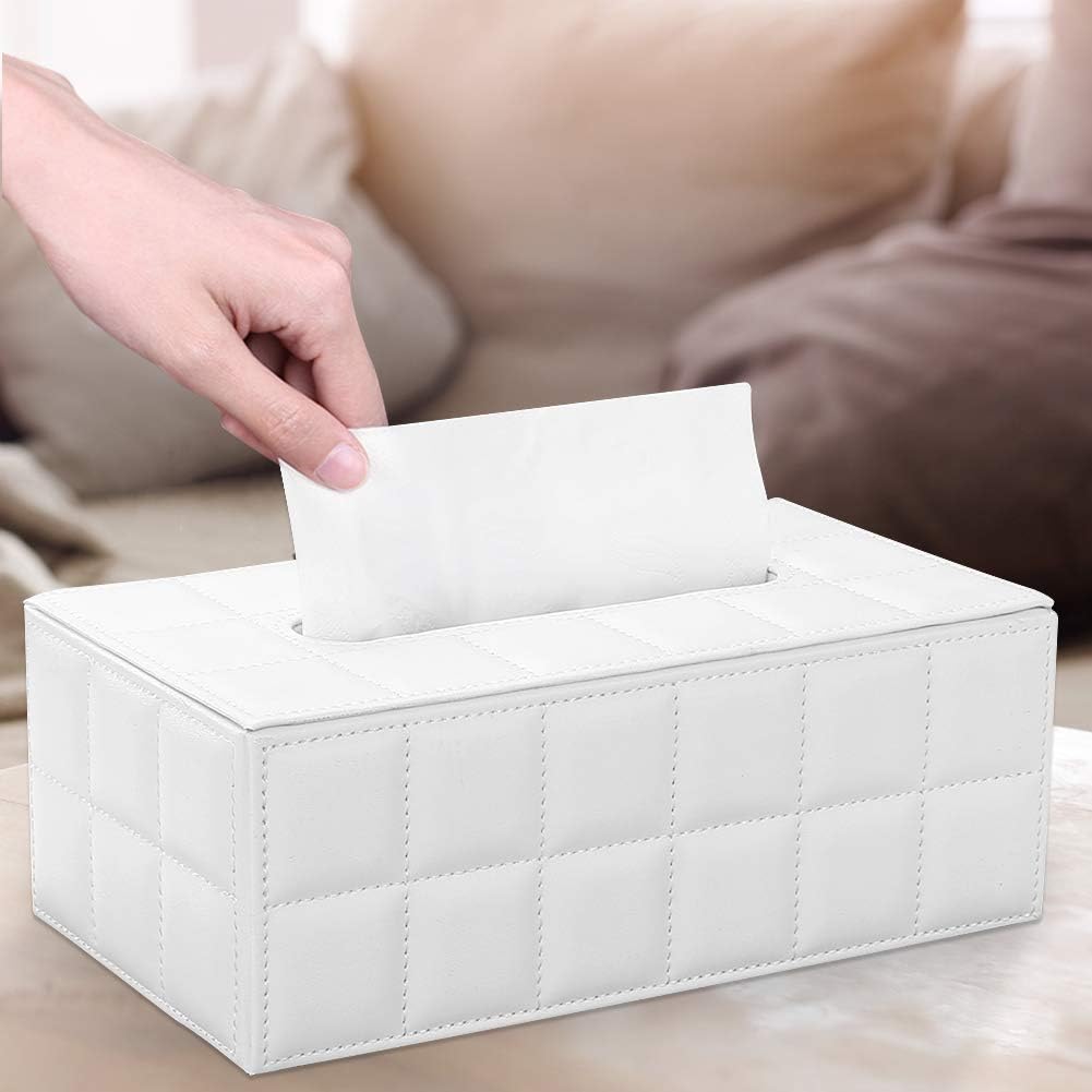KINGFOM Imitation Suede Leather Rectangle Tissue Box Dispenser Case Napkin Holder Home Office Decoration Car Accessory Colors (white): Home & Kitchen