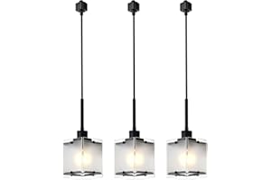 WINSHEN H-Type Track Pendant Light Fixtures, 3-Pack Black Ceiling Mounted Lighting with Forested White Glass, Decorative Pendant Light Fixtures for Kitchen Island Dining Room
