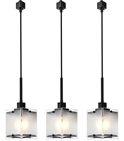 SKIVTGLAMP Adjustable Height Juno Track Lighting Pendants With 4 Ft Cord Macaron Red Iron & Glass Instant On Auto Retractable Track Mount Pendant Light Dimmable E26 Smart Led Bulbs For Kitchen