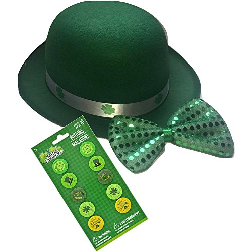 Multiple ST. Patrick's Day 4 Piece Green Derby Hat, Bow Tie, 10 Count Buttons, Milkshake Recipe Card