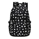 Dog Pawprint Cat Fingerprint Backpack for Elementary or Middle School Girls (Black)